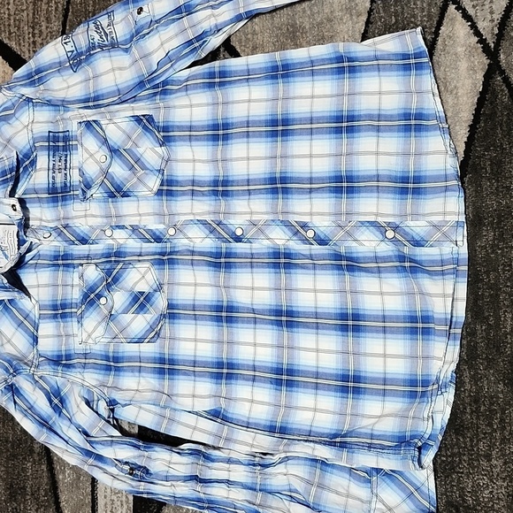 VINTAGE BKE 67 EMBROIDERED ATHLETIC FIT PLAID PEARL SNAP-BUTTON LONG-SLE… - Picture 6 of 12